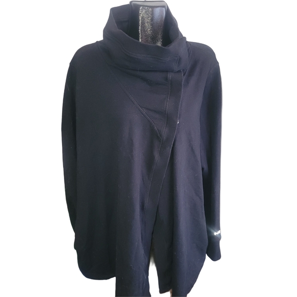 Nola Sweaters - Nola Asymmetrical Black Wrap Style High Neck Cardigan Sweater 3X